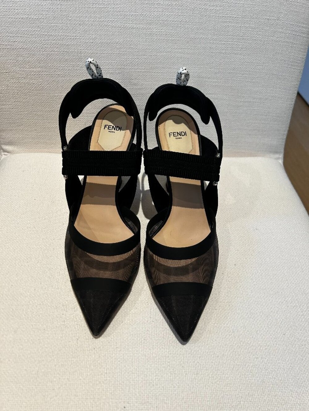 Fendi Sling Back, 39.5 EU, Black Mesh, inside leather